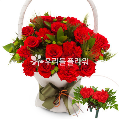 꽃바구니+코사지2개(꽃행복314호)